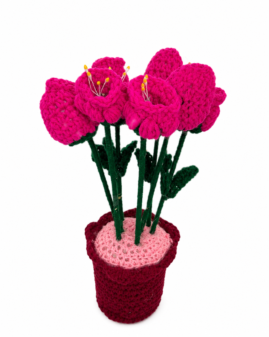 Blush Romance – Handcrafted Crochet Flower Pot Keepsake
