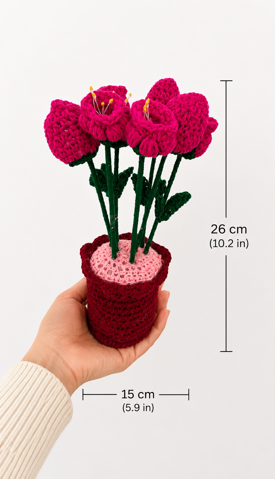 Blush Romance – Handcrafted Crochet Flower Pot Keepsake