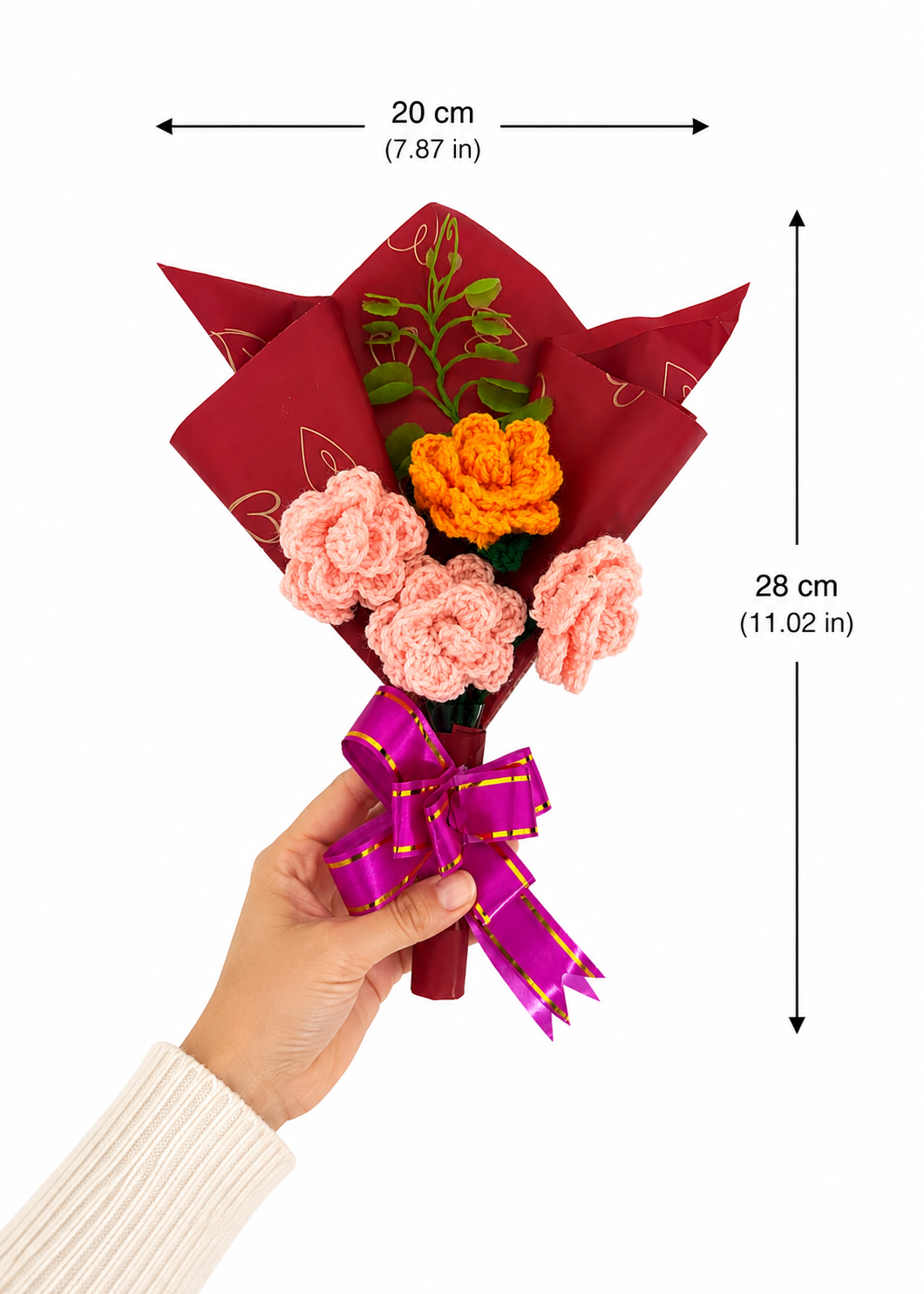 Blushing Blooms – Handcrafted Crochet Bouquet