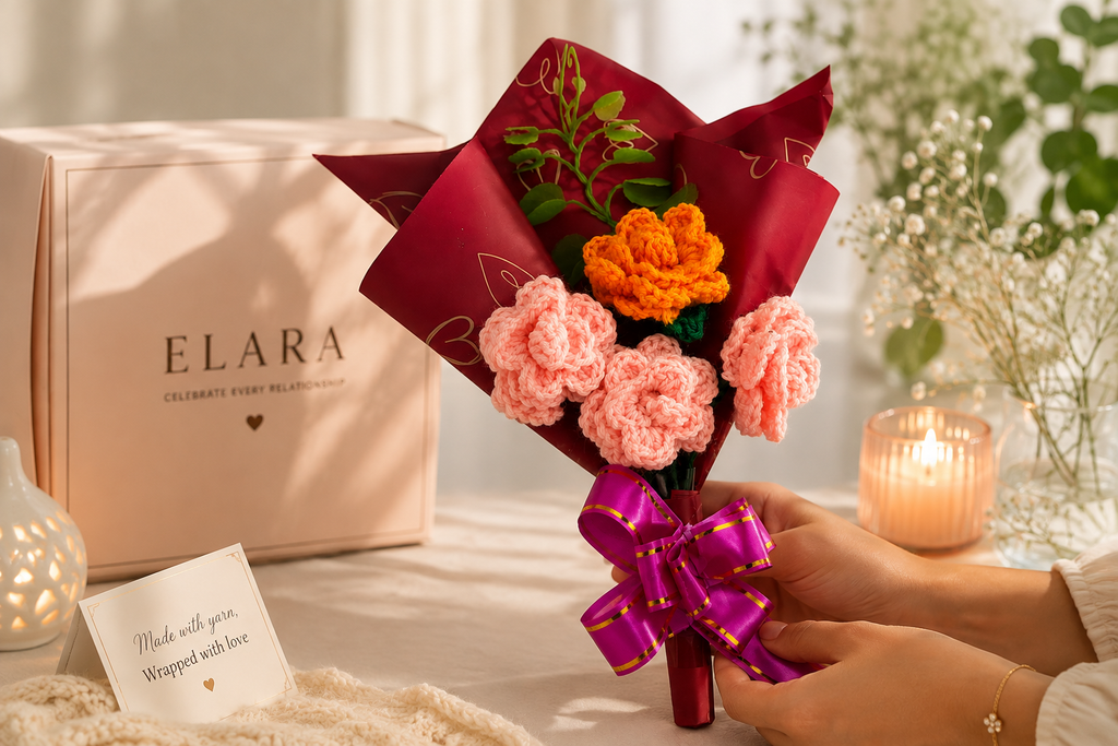 Blushing Blooms – Handcrafted Crochet Bouquet