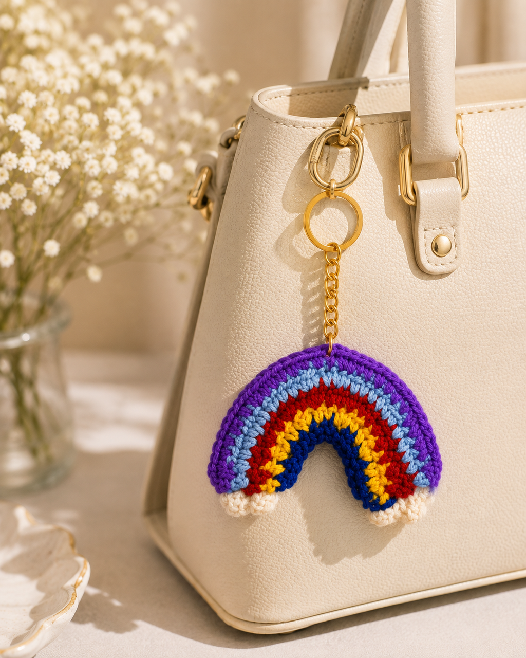 Rainbow Delight – Handcrafted Crochet Keychain