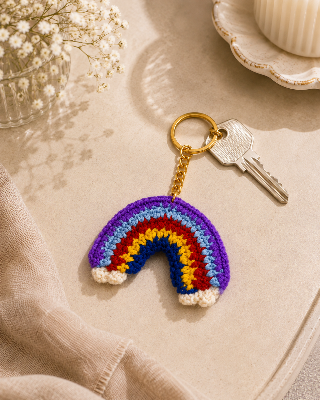 Rainbow Delight – Handcrafted Crochet Keychain