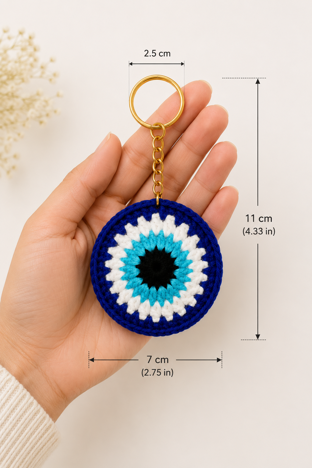 Guardian Gaze – Handcrafted Crochet Evil Eye Keychain