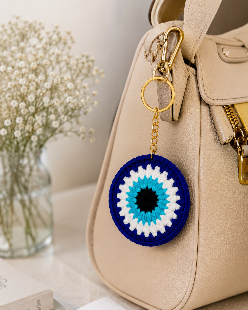 Guardian Gaze – Handcrafted Crochet Evil Eye Keychain
