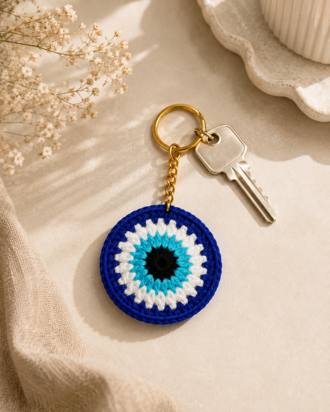 Guardian Gaze – Handcrafted Crochet Evil Eye Keychain