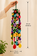 Blossom Cascade Handcrafted Crochet Hanging Flower Pot – dimensions 50cm height x 13cm width held in hand