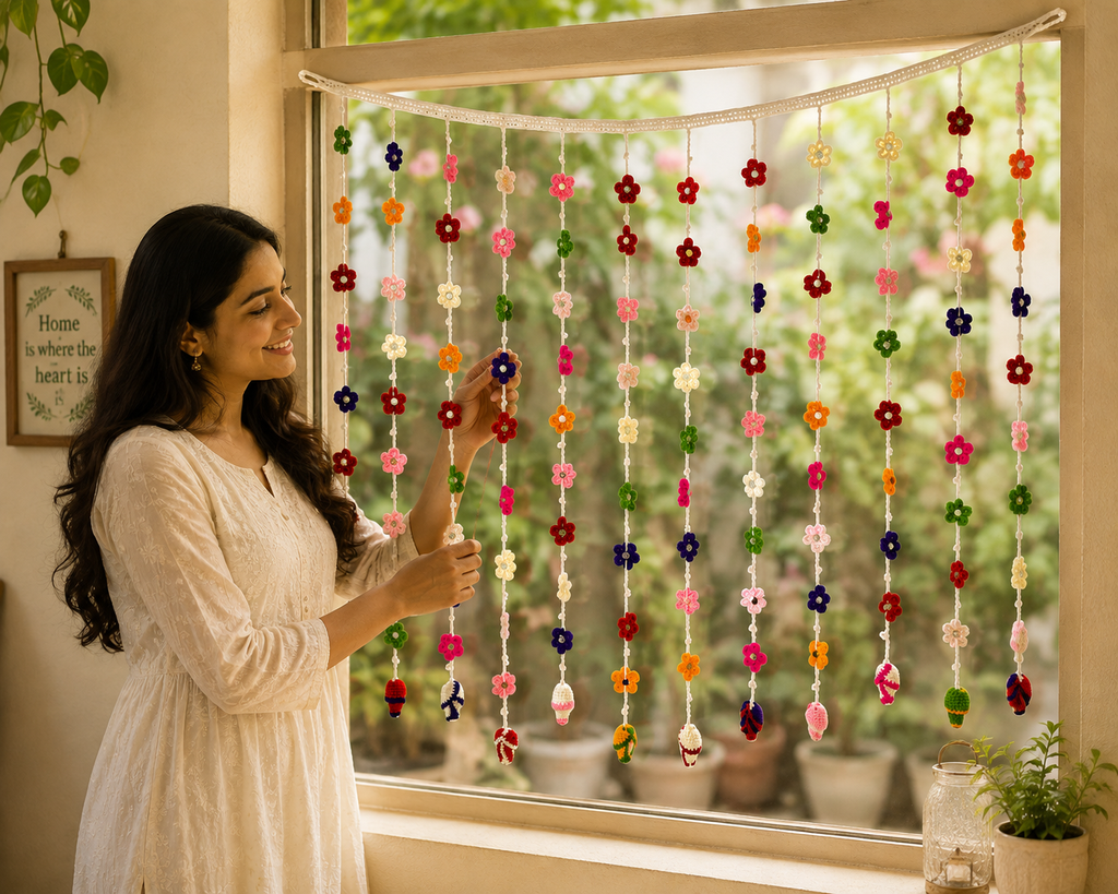 Blooming Welcome – Handcrafted Crochet Floral Toran