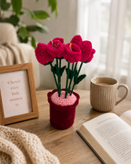 Blush Romance – Handcrafted Crochet Flower Pot Keepsake