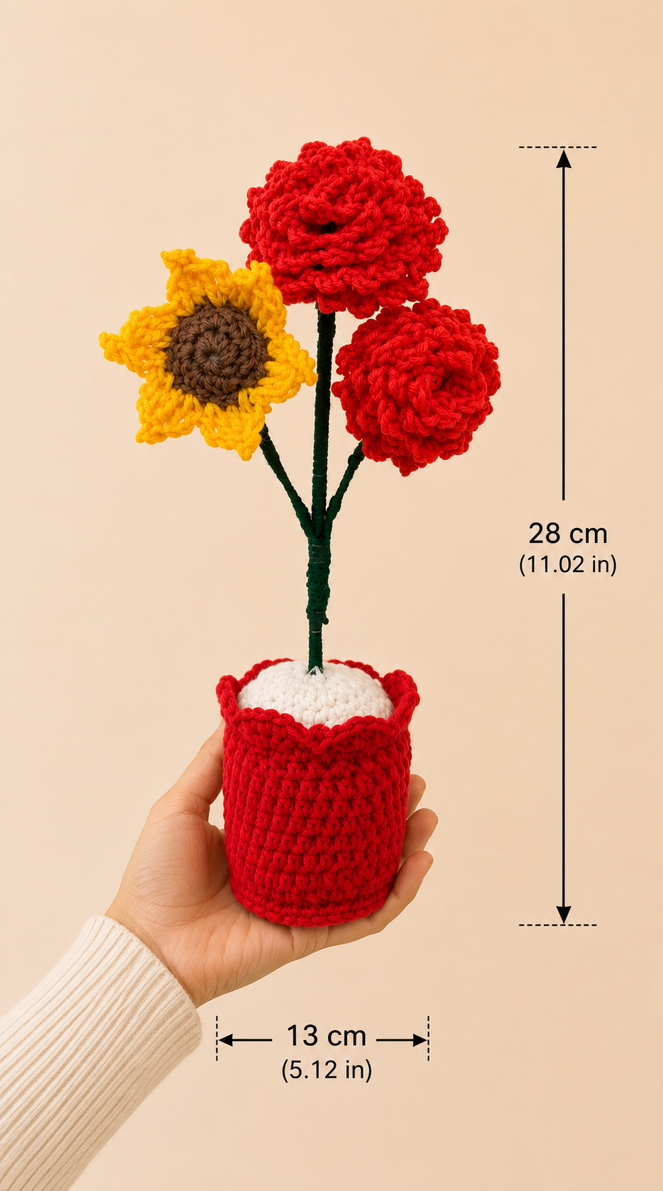 Sunlit Romance – Handcrafted Crochet Rose & Sunflower Keepsake