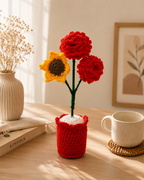 Sunlit Romance – Handcrafted Crochet Rose & Sunflower Keepsake