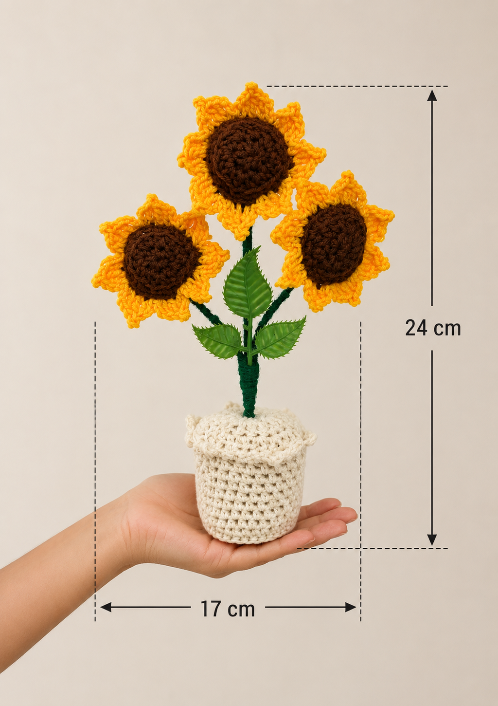 Golden Trio – Handcrafted Crochet Sunflower Keepsake