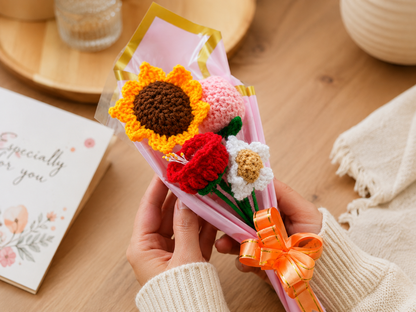 Crochet Flower Bouquet 4pcs multiflowers