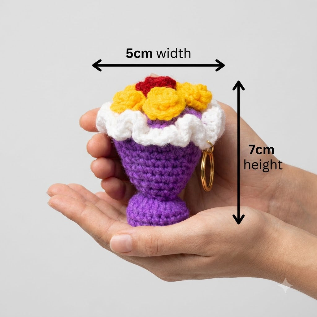 Mini Crochet Bouquet Bag Charm dimensions - 5cm width, 7cm height