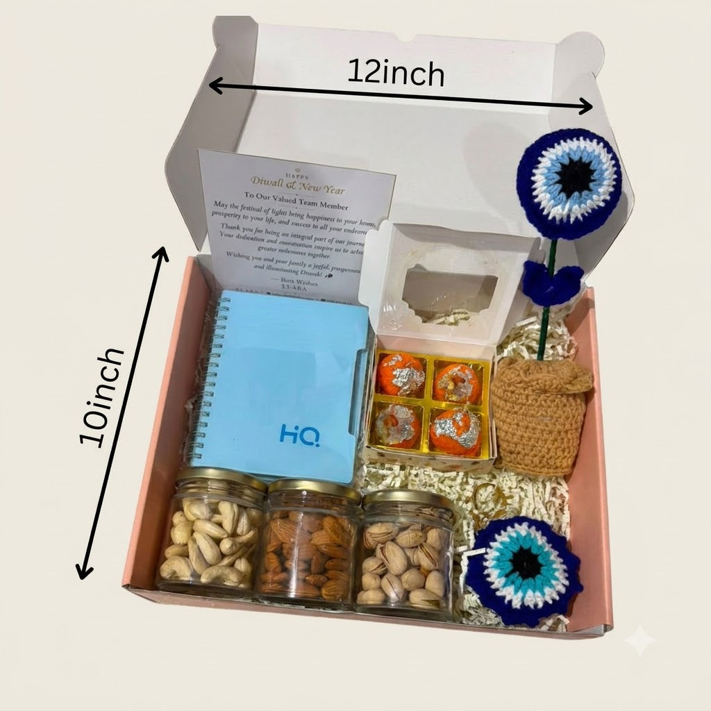 Diwali Gift Hamper Classic 2 gift box showing approximate 12 inch by 10 inch dimensions