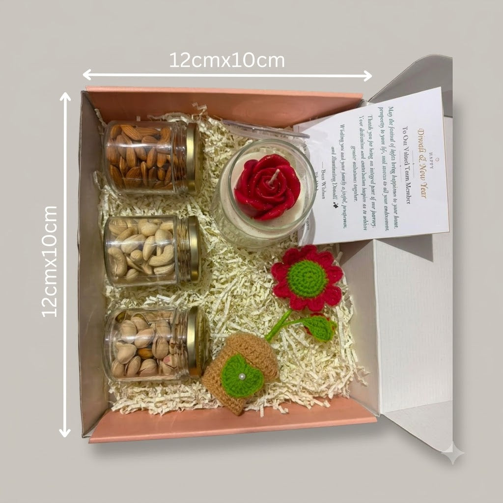 Diwali Gift Hamper - Classic gift box showing approximate 12 cm by 10 cm dimensions