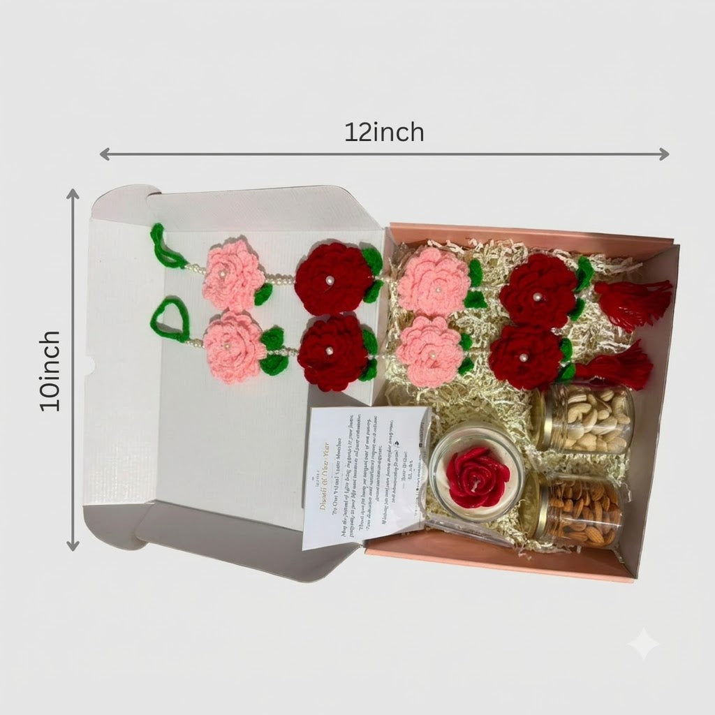 Diwali Gift Hamper Premium with Door Hangings showing approximate 12 inch by 10 inch dimensions