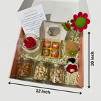 Premium Diwali Gift Hamper with Rose Candle and Keepsake gift box showing approximate 12 inch by 10 inch dimensions
