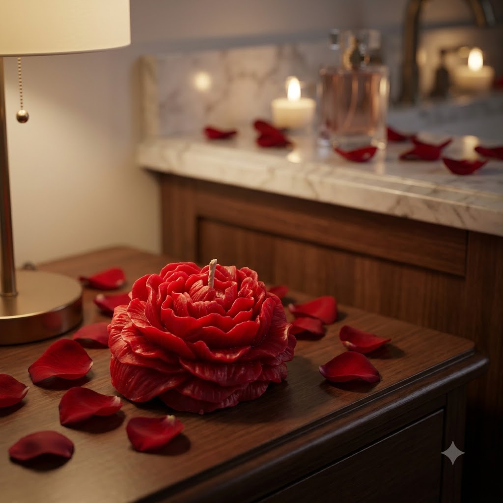 Large Red Rose Flower Candle