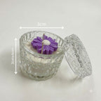 Premium scented purple daisy candle showing approximately 3 cm width and 4 cm height