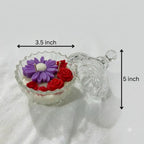 Premium scented purple flower and red rose soy candle measuring approximately 5 inches high and 3.5 inches wide