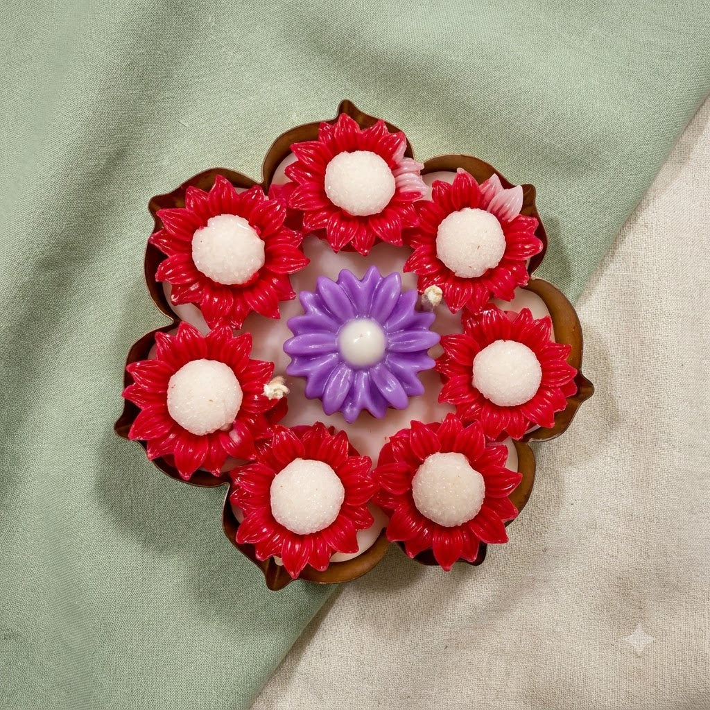 Red & Purple Flower Urli Candle